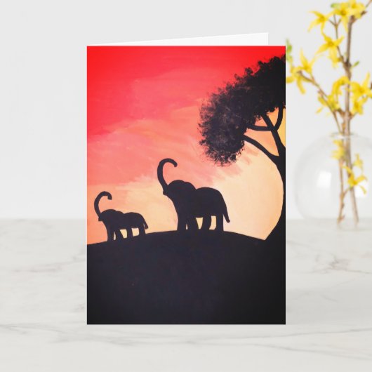 Elephant Silhouette Thinking of You Kaart (Gele Bloem)