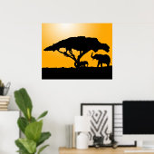 Elephant Silhouettes op Sunset Poster (Thuiskantoor)