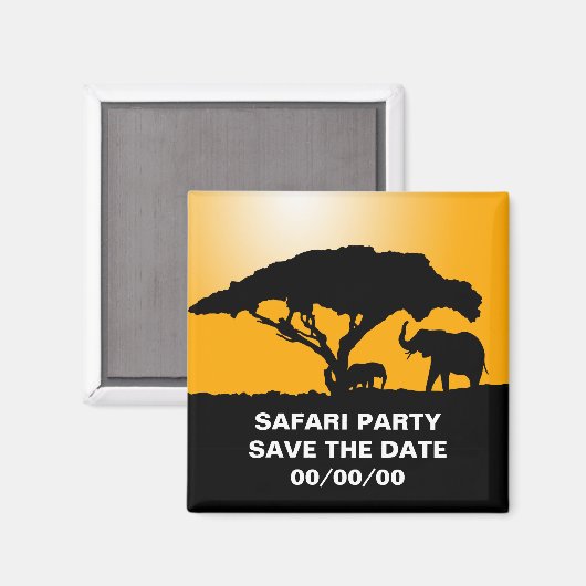 Elephant Silhouettes op Sunset Save-the-Date Magneet (Voorkant / Achterkant)