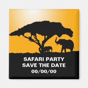 Elephant Silhouettes op Sunset Save-the-Date Magneet