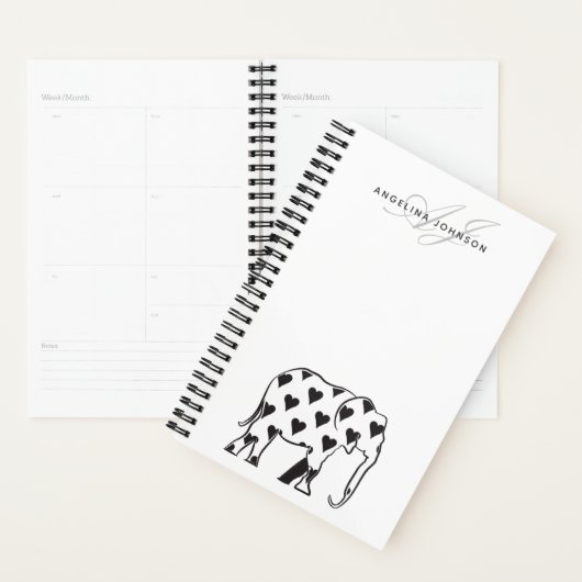 Elephant Simple Zwart en Wit Naam Planner (Display)