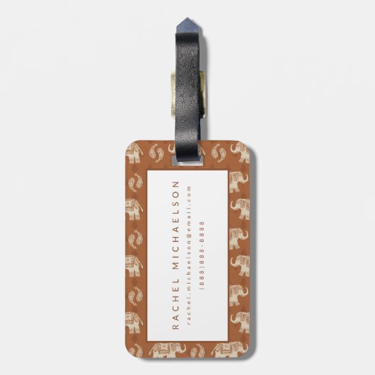 Elephant Sinaasappel Caravan Pattern Bagagelabel (Achterkant verticaal)