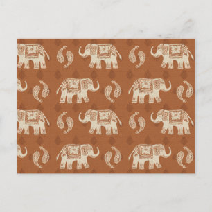 Elephant Sinaasappel Caravan Pattern Briefkaart
