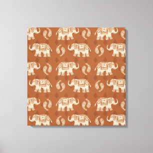 Elephant Sinaasappel Caravan Pattern Canvas Afdruk