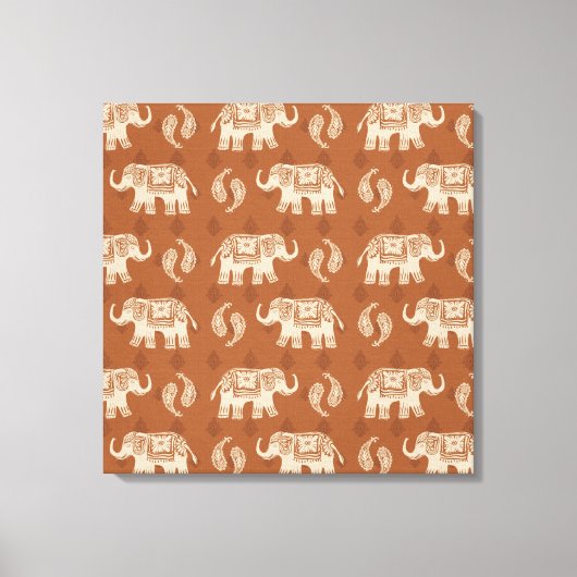 Elephant Sinaasappel Caravan Pattern Canvas Afdruk (Voorkant)