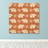 Elephant Sinaasappel Caravan Pattern Canvas Afdruk (Insitu (Houten vloer))
