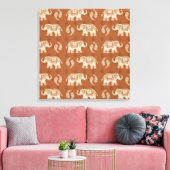 Elephant Sinaasappel Caravan Pattern Canvas Afdruk (Insitu (Woonkamer))