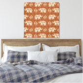Elephant Sinaasappel Caravan Pattern Canvas Afdruk (Insitu (Slaapkamer))