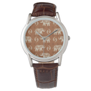 Elephant Sinaasappel Caravan Pattern Horloge
