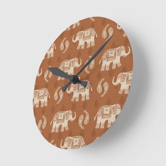 Elephant Sinaasappel Caravan Pattern Ronde Klok (Hoek)
