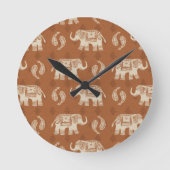 Elephant Sinaasappel Caravan Pattern Ronde Klok (Voorkant)