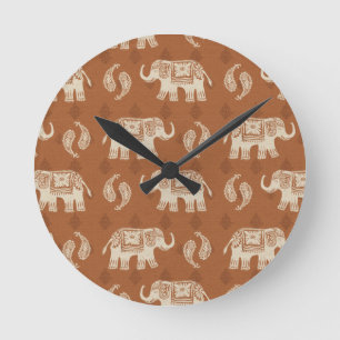 Elephant Sinaasappel Caravan Pattern Ronde Klok