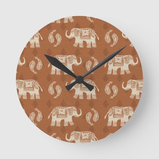 Elephant Sinaasappel Caravan Pattern Ronde Klok (Voorkant)