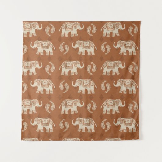 Elephant Sinaasappel Caravan Pattern Wandkleed (Voorkant (horizontaal))