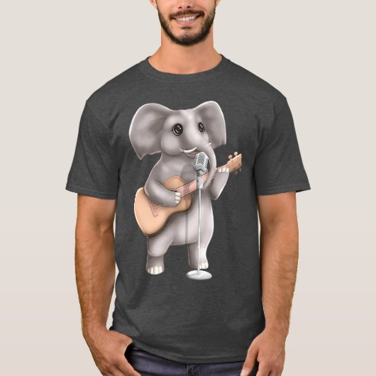 Elephant Singar Guitar Player Musician Cute T-shirt (Voorkant)