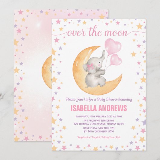 Elephant Siting on Moon Baby shower / Twinkle Star Kaart (Voorkant / Achterkant)