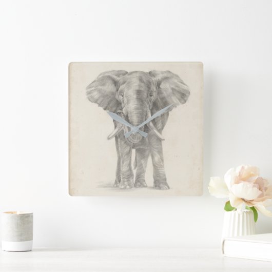 Elephant Sketch Vierkante Klok (Huis)