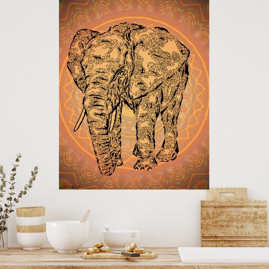 "Elephant Spirit" — version2, surreal totem animal Poster (Keuken)