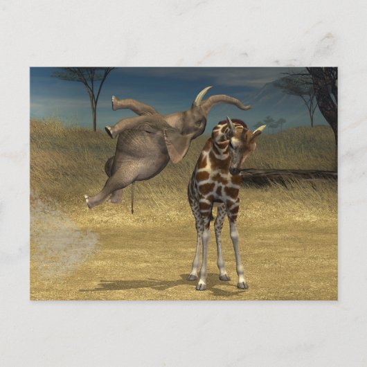 Elephant springt over Giraffe Briefkaart (Voorkant)