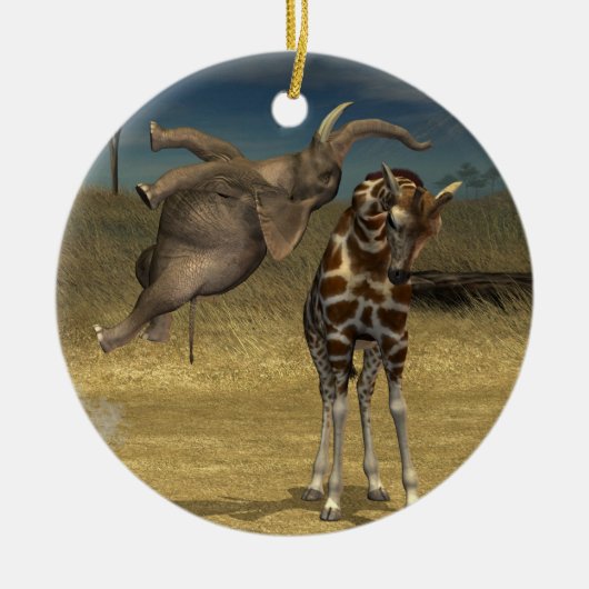 Elephant springt over Giraffe Keramisch Ornament (Voorkant)