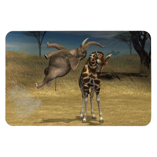 Elephant springt over Giraffe Magneet (Horizontaal)