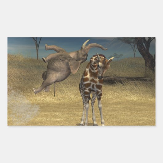 Elephant springt over Giraffe Rechthoekige Sticker (Voorkant)