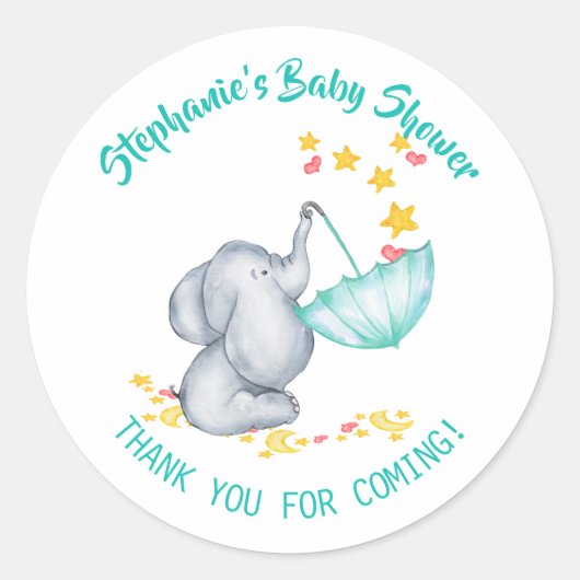 Elephant & Stars Baby shower Bedankt Ronde Sticker (Voorkant)