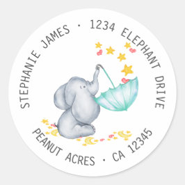 Elephant & Stars Baby shower retour adreslabel Ronde Sticker