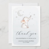 Elephant Stars Moon Dusty Blue Boy Baby shower Bedankkaart (Voorkant)