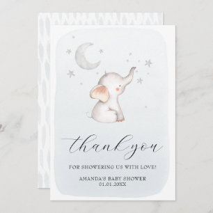 Elephant Stars Moon Dusty Blue Boy Baby shower Bedankkaart