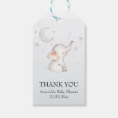 Elephant Stars Moon Dusty Blue Boy Baby shower Cadeaulabel (Voorkant)