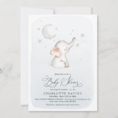 Elephant Stars Moon Dusty Blue Boy Baby shower Kaart (Voorkant)
