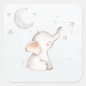 Elephant Stars Moon Dusty Blue Boy Baby shower Vierkante Sticker (Voorkant)