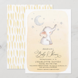 Elephant Stars Moon Yellow Neutraal Baby shower Kaart