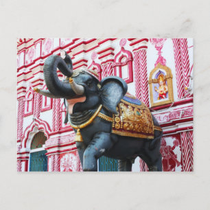 Elephant statue buiten de tempel, Sirsi Briefkaart