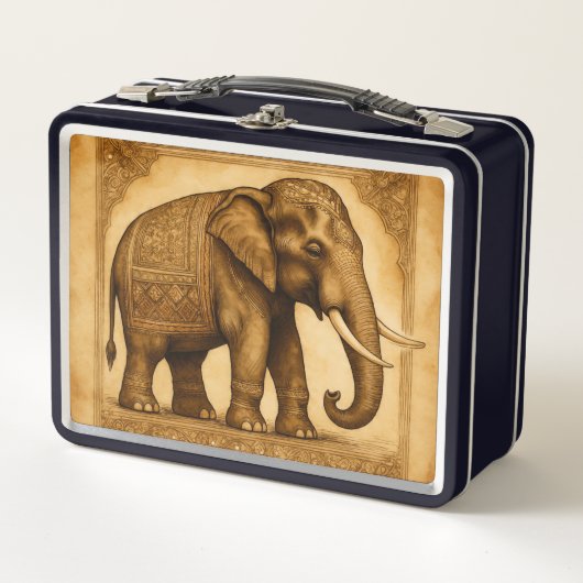 Elephant stijl, Antiek, metalen lunchbox (Voorkant)