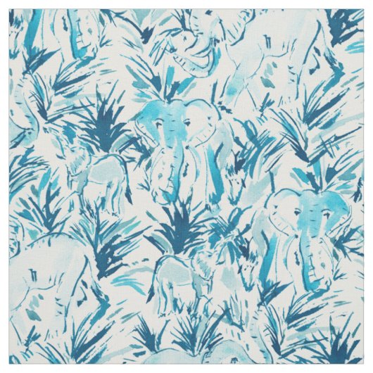 ELEPHANT STOMP Indigo Blue Safari Print Stof (Swatch)