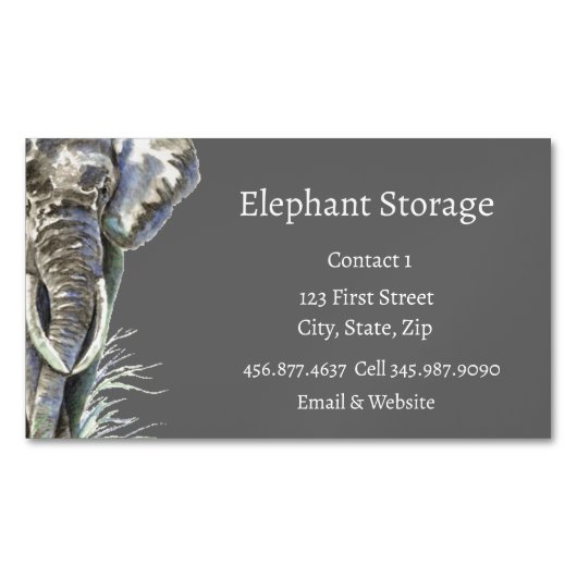 Elephant Storage Waterverf African Animal Art Magnetisch Visitekaartje (Voorkant)