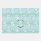 Elephant Stripes Happy Birthday set van Inpakpapier Vel (Voorkant)