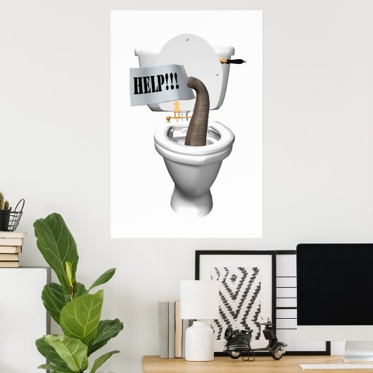 Elephant Stuck in Toilet Poster (Thuiskantoor)