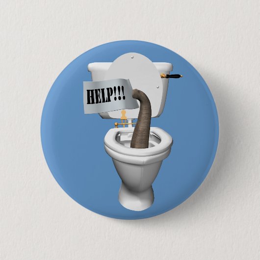 Elephant Stuck in Toilet Ronde Button 5,7 Cm (Voorkant)