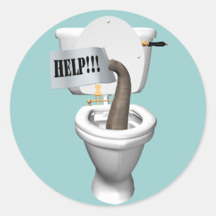 Elephant Stuck in Toilet Ronde Sticker