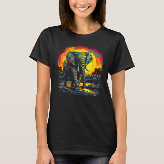 Elephant Sun Zoo Jungle Nature Designer T-shirt (Voorkant)