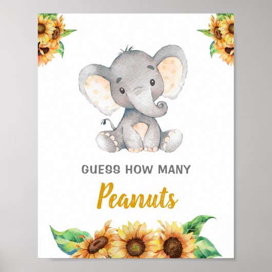 Elephant Sunflower Autumn raad hoeveel pinda's Poster (Voorkant)