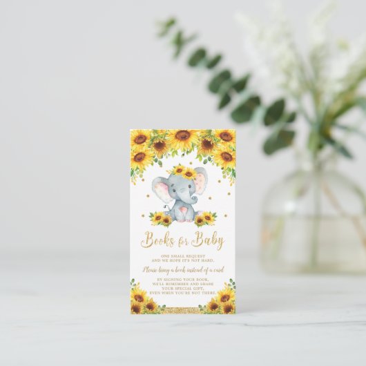 Elephant Sunflower Baby shower brengt boek mee Informatiekaartje (Staand voorkant)
