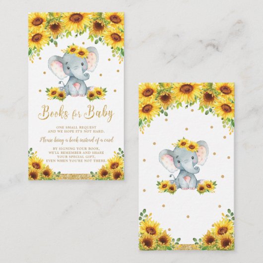 Elephant Sunflower Baby shower brengt boek mee Informatiekaartje (Voorkant / Achterkant)