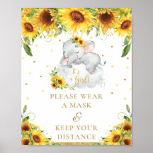 Elephant Sunflower Baby shower Draag Maskerafstand