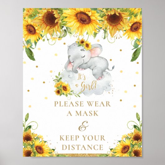 Elephant Sunflower Baby shower Draag Maskerafstand Poster (Voorkant)