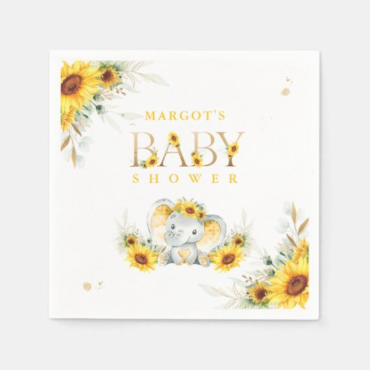 Elephant Sunflower Baby shower geslachtsneutraal Servet (Voorkant)
