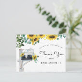 Elephant Sunflower Baby shower per post Dank u Briefkaart (Staand voorkant)